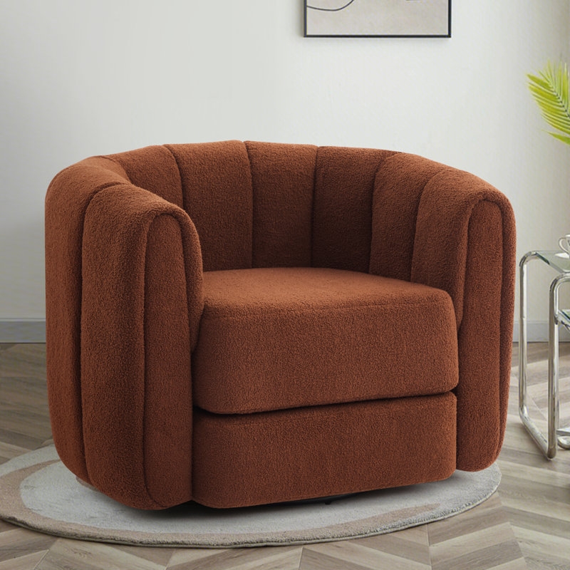 Latitude Run® Swivel Accent Chair Boucle Upholstered Pumpkin-shape ...